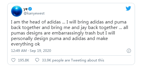 Kanye West声称正在领导Adidas 并认为Puma设计非常糟糕