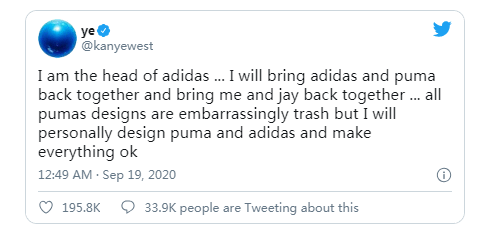 侃爷发文“威胁”GAP与Adidas 进不了董事会就只穿Jordan